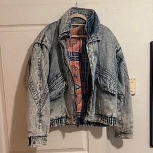 Vintage Denim Jacket with Aztec Lining